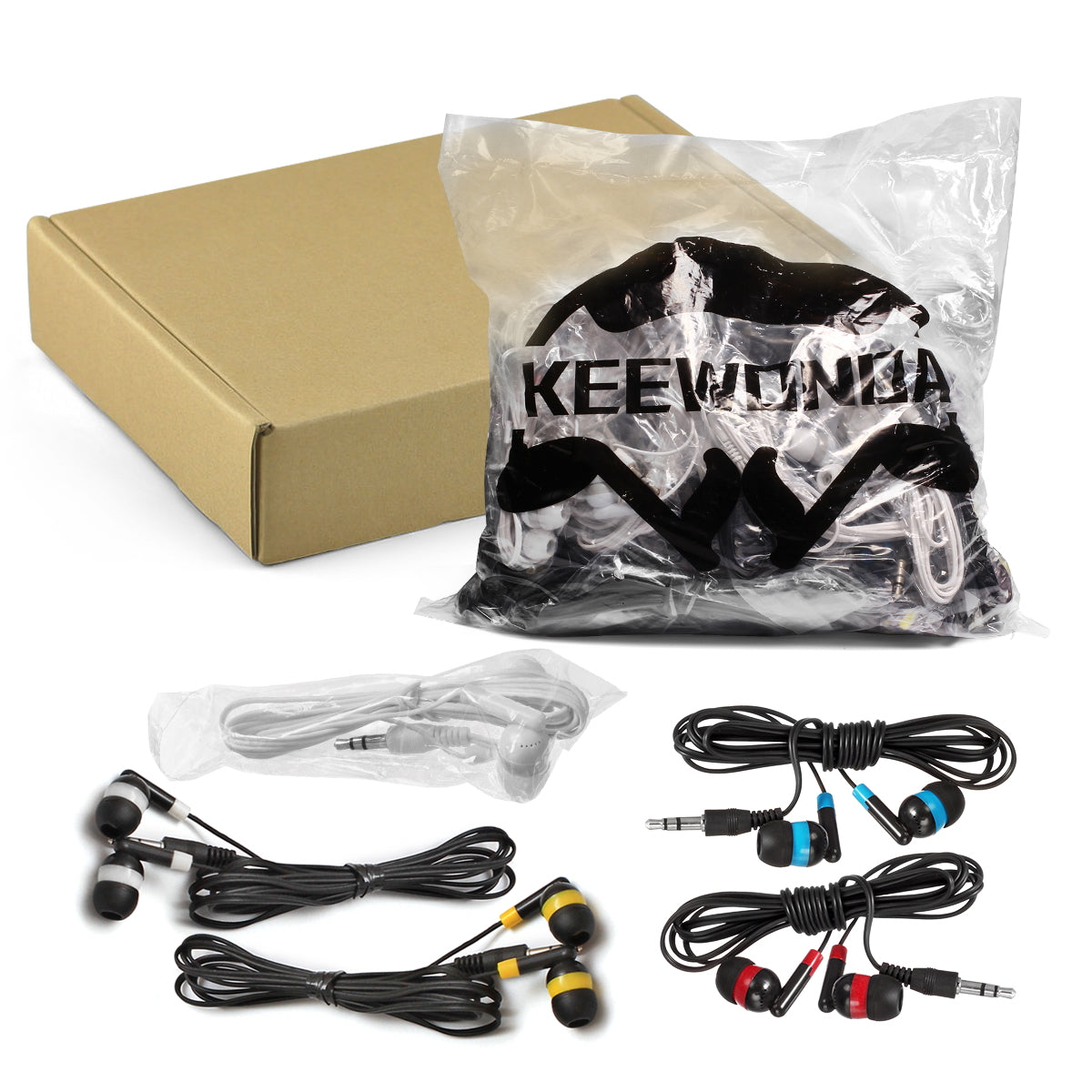 Keewonda 50 Pack Multi Colored Ear Buds Bulk Headphones Earbuds - KEEWONDA