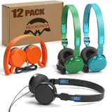 Keewonda Bulk Classroom Headphones 12-Pack , 85dB Volume Safe, No Mic, Wired Kids Headsets for Computer Lab, Library, After-School Program - Black, Orange, Green, Cyan